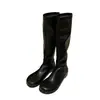 Botas de Couro de Vaca Estilo Novo com Salto Oculto de 4cm~ Bico Fashion em Formato de Manga, Botas de Equitação Slim de Couro Genuíno Abaixo do Joelho para Mulheres