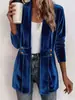 Transfronterizo Nuevo Otoño Invierno 2026 Ropa Femenina Europea Americana Terciopelo Dorado Versátil Cárdigan Color Sólido Holgado Abrigo de Longitud Media de Doble Botonadura