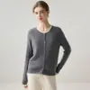 Cardigã de malha Kangsaimei 100% cashmere puro com gola redonda e trança para mulheres Suéter jaqueta de duas peças falsas para o trajeto suave