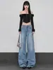 Jeans de pierna ancha de cintura alta estilo americano para mujer, nueva colección de otoño 2026, corte holgado, efecto adelgazante, adecuados para figuras petite, jeans de pierna recta, A14199