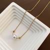 Cadena Delgada de Perla Única Cadena Clavicular Simple Inteligente Lujo Ligero Acero Titanio Electrochapado 18K Collar