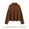 Suéter Feminino de Cashmere Liso de Gola Alta Irregular, Pulôver Grosso Solto, Versátil e Quente