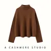 Suéter de Cachemira de Cuello Alto para Mujer, Suéter Grueso de Punto Corto Cálido Holgado, Aspecto Adelgazante Versátil Otoño e Invierno, Top Básico de Lana