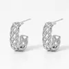Brincos de Aço Inoxidável Leve Luxo Retrô Novos com Malha e Brincos de Diamante Design Transfronteiriço Novo Sentido Não Caem Brincos para Mulheres