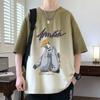 Gaywa Gradiente Manga Curta Masculino Verão Solto Desenho Animado Estampado Meia-manga Top Roupas para Adolescentes Casual Meia-manga