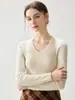 Suéter de Cachemir con Cuello en V 2026 Otoño/Invierno Nuevo Estilo para Mujer Ajustado Favorecedor Capa Base Estilo Elegante Color Sólido Canalé Suéter Cálido