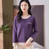 Suéter Top Feminino Bonito Engrossado Gola Redonda Estilo Curto Solto com Cor Contrastante Outono e Inverno Malha de Lã Camisa Básica