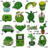 Nova jaqueta de plumas Série verde tecido com patches adesivos de patch desenho animado patch de ferro jaqueta de barraca cola traseira em estoque