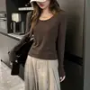 Camisetas Básicas de Manga Larga para Mujer Otoño e Invierno 2025 Nuevos Estilo Coreano Versátiles Color Sólido de Alta Gama Hombro Derecho