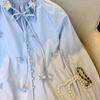 Guangzhou Treze Linhas Estilo Popular de Alta Qualidade ~ Estilo Preguiçoso Camisa Branca Floral com Design Único de Manga Lanterna Blusa Solta