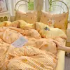 Conjunto de Pijama de Gaze Dupla Camada Classe A Quatro Peças Estilo Fresco Ins Super Macio Algodão Puro Desenho Animado Roupa de Cama para Estudante Conjunto de Três Peças