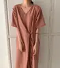Vestido Casual de Cor Sólida Vermelha Ancola Estilo Coreano, Caimento Solto, Amarrado na Frente e nas Costas