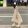 Doce Vestido de Manga Curta com Flor de Sino, Estilo Preppy Francês Suave, Vestido Soltinho de Manga Longa que Marca a Cintura, com Babados
