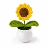 Planta em Vaso de Planta Verde Margarida Tricotada em Lã Flor Crochê Decoração de Mesa de Conferência Planta em Vaso Simulação Artificial