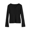 21/9 Otoño Nuevas Llegadas Otoño Minimalista Old Money Ajustado Manga Larga Retorcido Cuello V Pequeño Suéter Básico F1301