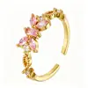Anillo Mariposa Abierto Ajustable de Circonia Venta Caliente Europea y Americana Anillo de Dedo Flor Dulce Lindo para Mujer Chapado en Cobre Oro Real 18K
