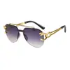 Nuevas Gafas de Sol con Cabeza de Leopardo para Mujer, Modernas Gafas de Sol Europeas y Americanas Transfronterizas para Hombre, Sin Montura, Corte de Borde, Una Pieza, Doble Puente, Espejo de Sapo