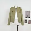 Zhou Miao ZHOUMIAO Jaqueta Curta de Motociclista Vintage Americana Desgastada para Mulheres com Gola Alta Roupa de Trabalho 9173