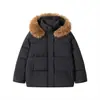 Chaqueta Acolchada Gruesa con Cuello de Piel Desmontable Unisex Invierno Cálido Abrigo de Algodón Ropa de Algodón con Capucha para Pareja
