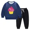 Conjunto de suéter infantil outono e inverno 2023 estudantes novo dupla camada com pelúcia acolchoado quente inverno manga longa conjunto grosso