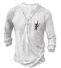 Nueva Camiseta de Manga Larga para Hombre de Moda Callejera Estilo Europeo y Americano de Venta Caliente Transfronteriza con Abertura Frontal, 7 Botones y Estampado Digital 3D