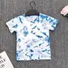 Camiseta de Manga Corta para Niños Tie-Dye de Yunnan, Ropa de Verano Teñida de Azul Hecha a Mano para Niños y Niñas, Ropa Infantil Transpirable y Cómoda con Cuello Redondo