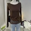 Nueva Camiseta Base Fina de Algodón Modal, Moderna y Versátil, Puños con Encaje, Mangas Largas, Top de Capa Interior 16908