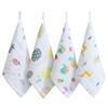 Al por mayor algodón absorbente bebé recién nacido cuadrado alta densidad cuatro capas gasa espuma impreso dibujos animados toalla 25*25cm