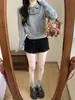 [Andy Rong] Impresionante suéter de punto con cuello alto y bloques de color, hermosa prenda interior de manga larga estilo coreano, top corto para mujer