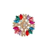 Broche de Corona de Flores Huecas 3D para Mujer, Pedrería de Ojo de Caballo de Siete Colores, Adorno de Pecho de Lujo Ligero para Trajes, Abrigos, Chalecos, Broche al por Mayor
