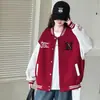 Chaqueta de Béisbol con Bloques de Color y Letras para Niñas Primavera y Otoño Estilo Académico Holgado para Niños Medianos y Mayores Moda Casual Top