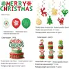 Platos de papel desechables, vasos, pancartas, manteles, decoraciones colgantes con tema navideño de copo de nieve rojo y verde, Feliz Navidad