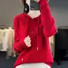 Suéter Novo Transfronteiriço Lã Listrado com Capuz Feminino Solto Outono Inverno Mistura Cor Sólida 2024 Gorro de Tricô Hoodie