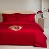 Novo Algodão de Fibra Longa de Xinjiang de Alta Qualidade Conjunto de Quatro Peças de Lençóis de Cama de Casamento Luxo Simples Acessível Algodão Puro Conjunto de Lençóis de Cama Vermelhos de Algodão Puro