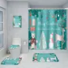 Serie de Decoración Navideña Cortina de Ducha Baño de Hotel Pintura de Decoración Navideña Cortina de Ducha Impermeable sin Perforaciones Juego de Alfombrilla de Baño