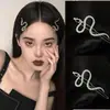 Horquilla Retro Estilo Europeo y Americano para Mujer Ins Creativa Plateada Forma de Serpiente Oscura Versátil Estilo Frío Pinza Lateral Tendencia