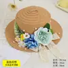 Día del Maestro Sombrero de Paja Floral Hecho a Mano Materiales DIY Sombrero Estilo Francés con Flores Secas Sombrilla Sombrero de Sol para Adultos Actividad de Calentamiento