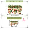 Rama de pino navideño con lazo Colgante Calcetín navideño de dibujos animados Hombre de jengibre Pegatina para ventana Decoración del hogar Pegatina electrostática para vidrio