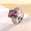 2024 nuevo anillo Huabi joyería cobre chapado en oro color simulación corindón tesoro rectangular temperamento femenino 10*12