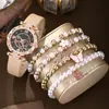 2025 Nuevo Reloj de Pulsera Casual Versátil con Esfera Redonda de Aleación Set de Joyería de Perlas y Mariposas Dropshipping