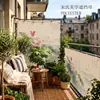 Nova cortina de privacidade para grade de varanda com pintura a tinta estilo chinês de lótus, cortina de privacidade para villa, tela de privacidade para grade de terraço, tecido à prova de chuva e à prova d'água
