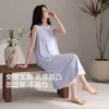 [Algodão Modal] Novo Estilo de Verão Camisola Sem Mangas com Bojo Embutido, Vestido de Comprimento Médio Que Pode Ser Usado como Roupa de Casa