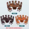 Mesa y Sillas de Comedor Completamente de Madera Maciza Combinación Redonda con Plato Giratorio Mesa Redonda Tallada Antigua China Mesa de Comedor de Roble para el Hogar