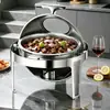Estufa Redonda de Acero Inoxidable para Buffet Transfronteriza, Estufa de Buffet Visual de Autoservicio, Estufa de Desayuno de Autoservicio para Hotel Restaurante, Estufa Calentadora de Alcohol