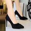 8366-8 Sapatos Femininos Elegantes Franceses de Camurça com Laço Salto Agulha Plataforma Impermeável Moda para Pedicure Aparência Slimming