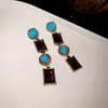 Brincos de franja com contas de zircônia azul vintage, estilo retrô francês, luxo leve e sensação de alta qualidade
