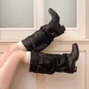 Botas de Apilamiento Hebilla de Cuero Tubo de Pantalón Ancho para Pantorrilla Botas Estilo Nuevo 2026 Punta Puntiaguda Versátil Negro Remaches Arrugas Botas Largas Mujer