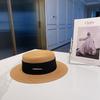 Sombrero elegante de ala ancha de estilo francés para mujer, moda europea y americana, lujo ligero, sombrero de paja natural, cinta ancha, sombrero para el sol