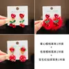 Brincos de Orelha Infantis Vermelhos Ano Novo Estilo Princesa Brincos de Cereja com Strass para Meninas Brincos Sem Furo Brincos Presente para Menina