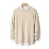 Suéter de lã 100% espessa, de tricô de cinco agulhas e três fios, para homens, gola redonda, padrão jacquard, malha de ajuste solto, base de cashmere para outono e inverno